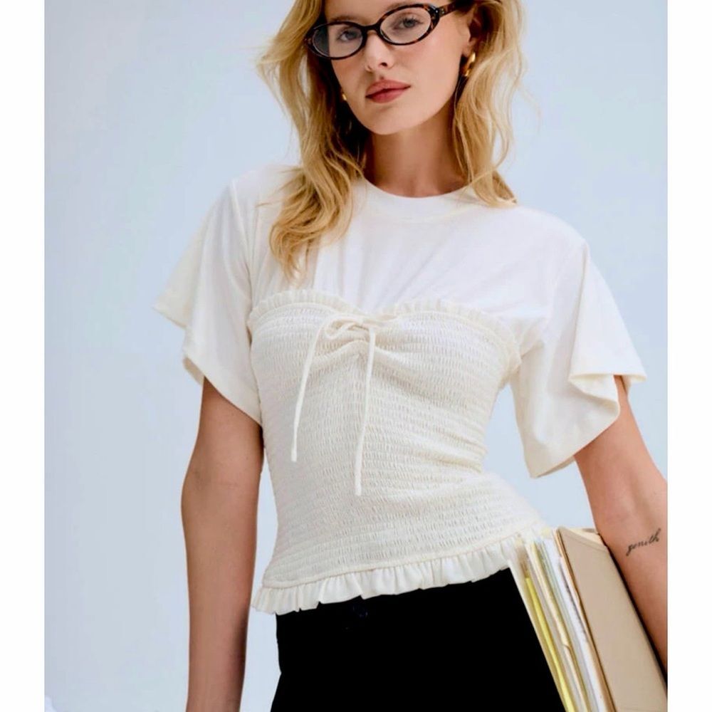 For Love & Lemons Smocked Corset Tee Sz XS S2
